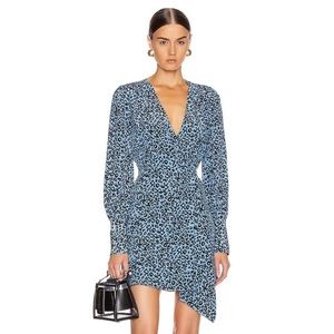 NWT, Silk Les Reveries Mini Wrap Dress Blue Leopard